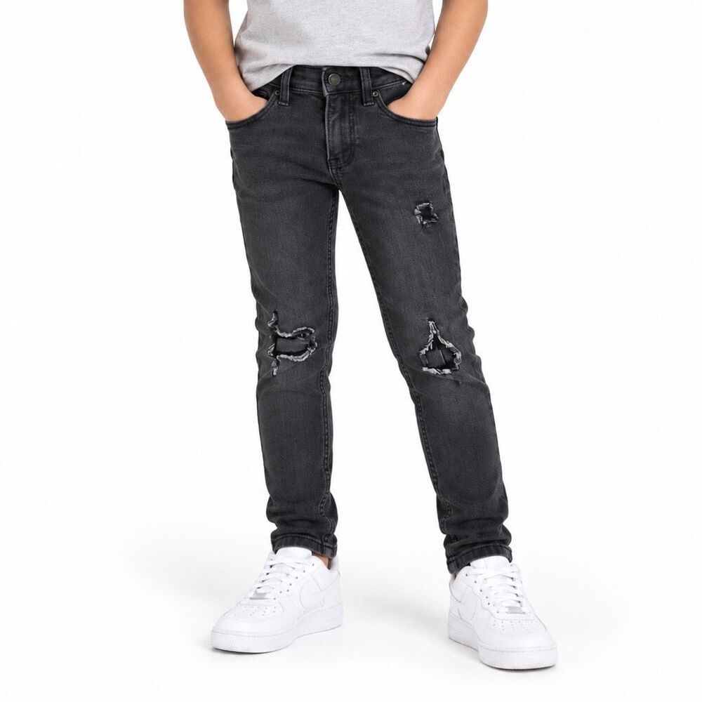 Abercrombie Kids Boys Faded Black Distressed Super Skinny Jeans 7/8 Long